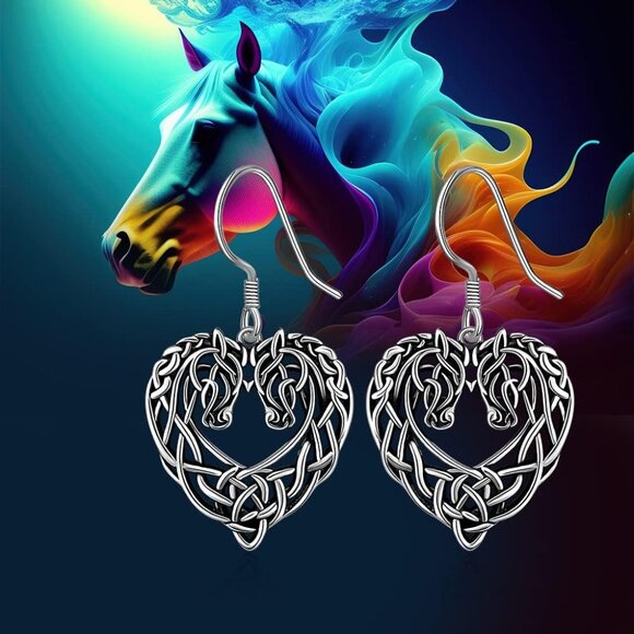 Sterling Silver Celtic Horse Earrings Dangle Gift for Women Casual Wear - Picture 8 of 8